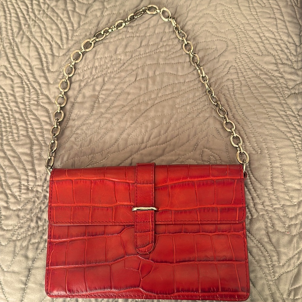 Furla red gator embossed shoulder clutch. Excellent condition! Like new!